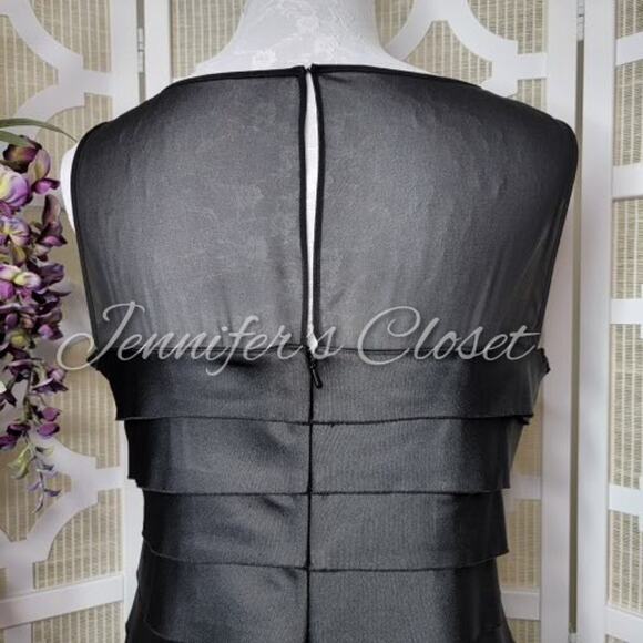 Jones Wear Dress Black Satin Tiered Cocktail Dress Size 10 - Picture 8 of 11